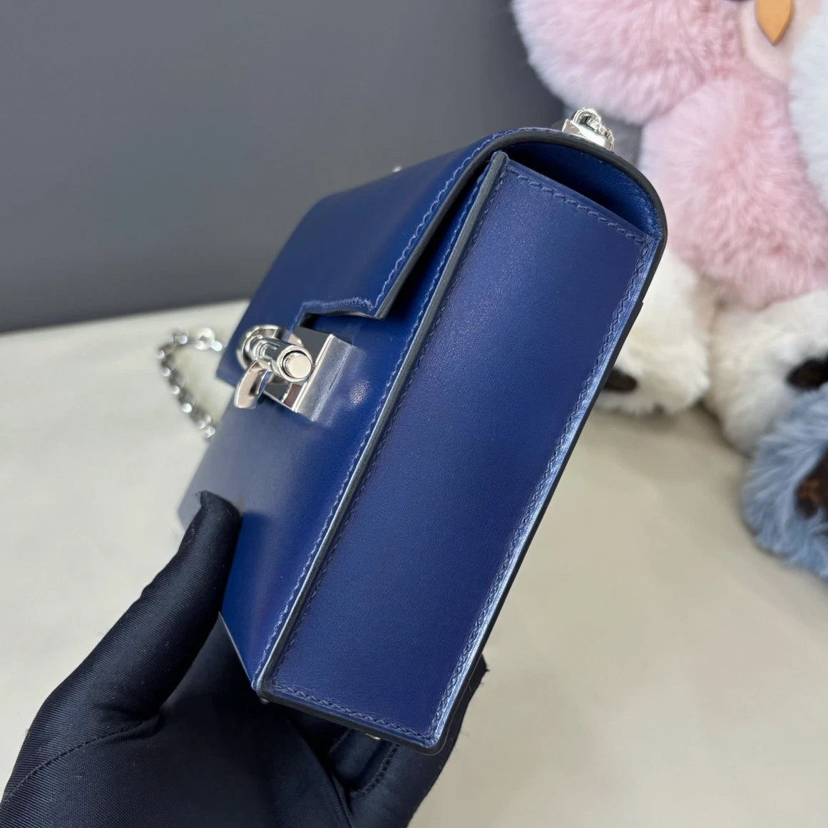Hermes Verrou Mini Chain Shoulder Bag Blue Silver Used Women Classic