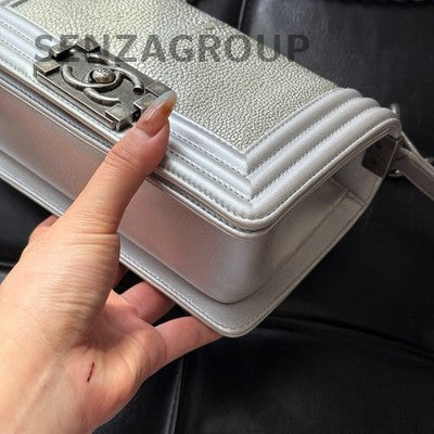 Chanel Le Boy Silver Chain Shoulder Crossbody Bag - Women's Fashion