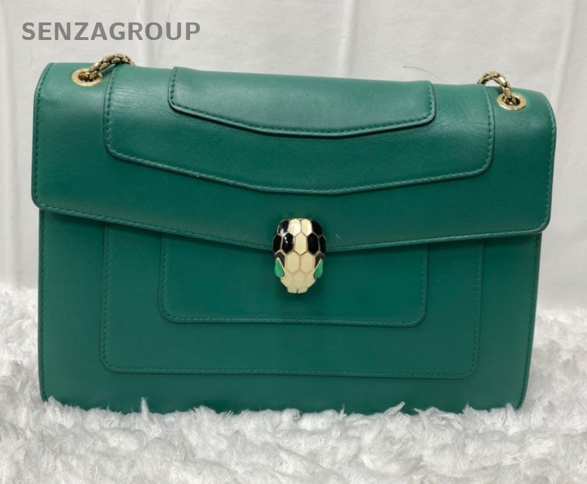 Bvlgari Serpenti Chain Shoulder Bag Crossbody Green Gold Women Classic Fashion