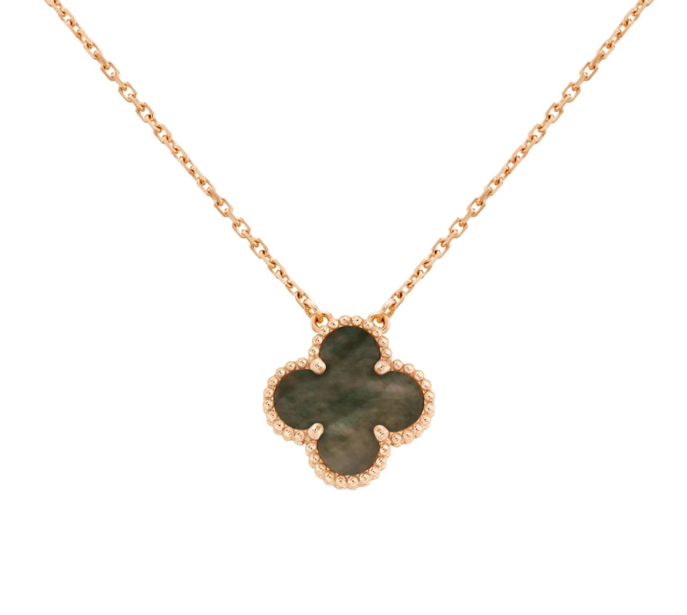 Van Cleef &amp; Arpels Vintage Alhambra 18k Rose Gold Grey Mother of Pearl Pendant