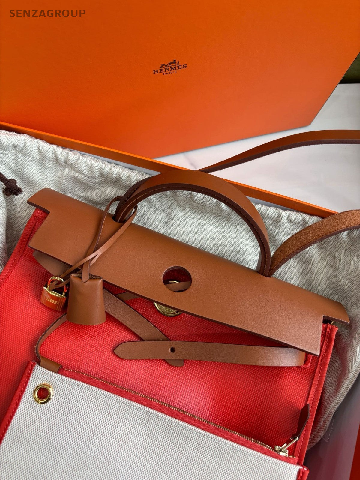 Hermes Herbag31 Top Handle 2WAY Shoulder Handbag Brown Orange Women