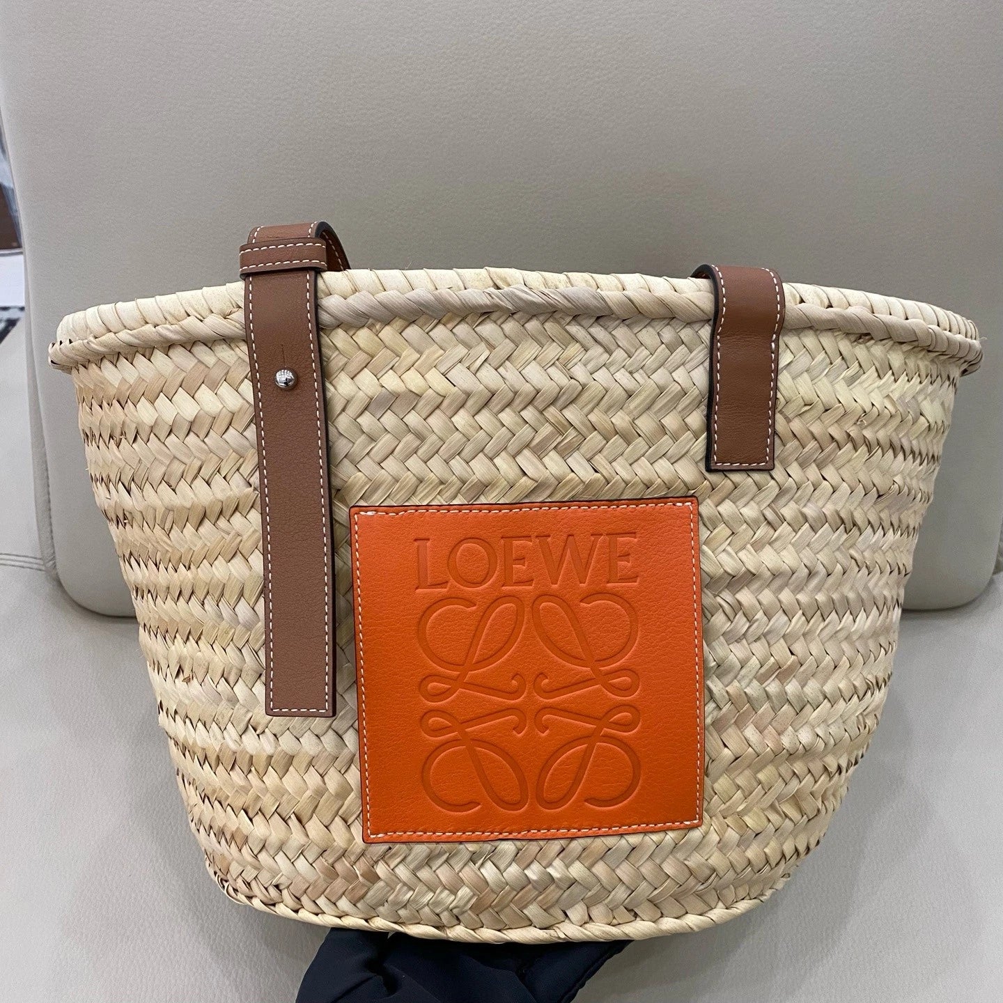 Loewe Medium Woven Straw Tote Shoulder Bag For Women