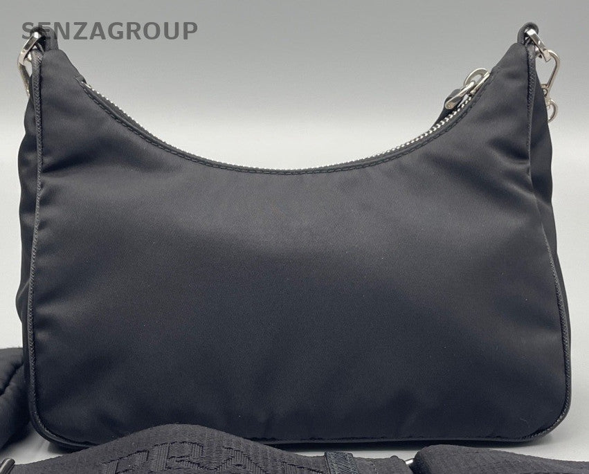 Prada Nylon Hobo Chain Shoulder Bag Black Silver Used Women Classic