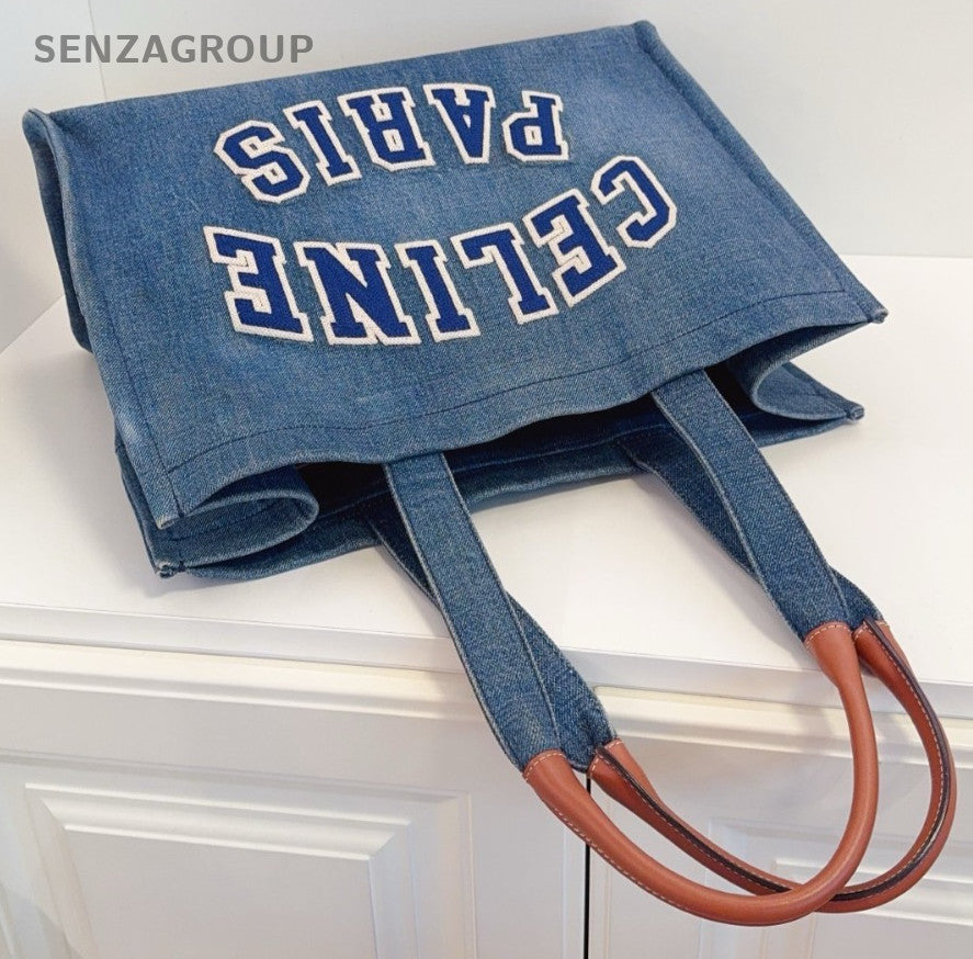 Celine American-style logo Tote Denim Shoulder Handbag