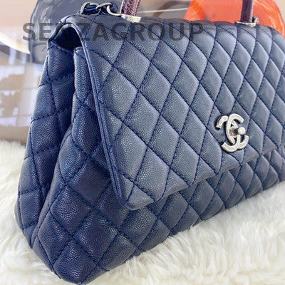 Chanel Coco Handle Calfskin Blue Silver Hardware Tote Chain Crossbody Bag