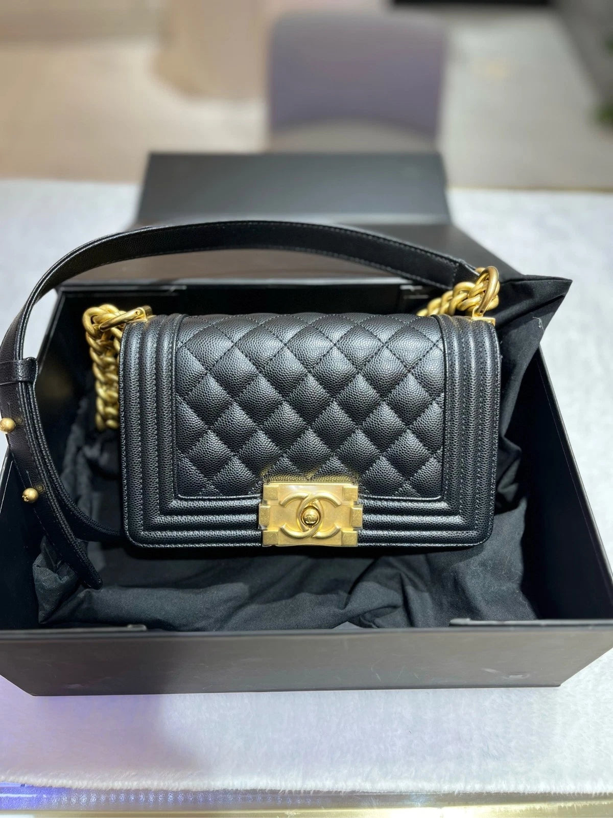 CHANEL Leboy Small Black Leather Crossbody Bag For Women