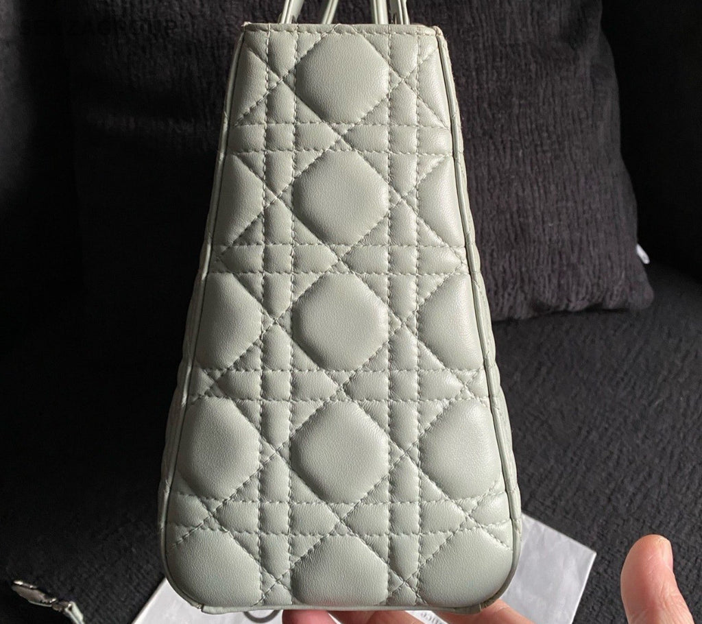 Christian Dior Lady Dior 2Way Top Handle Bag Crossbody Blue Silver Women Classic