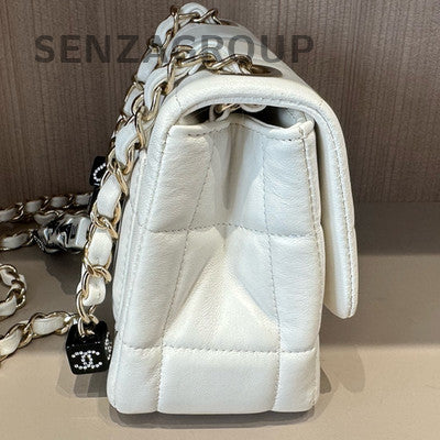 Chanel White Square Mini Flap Bag with Gold Chain - Women's Fashion