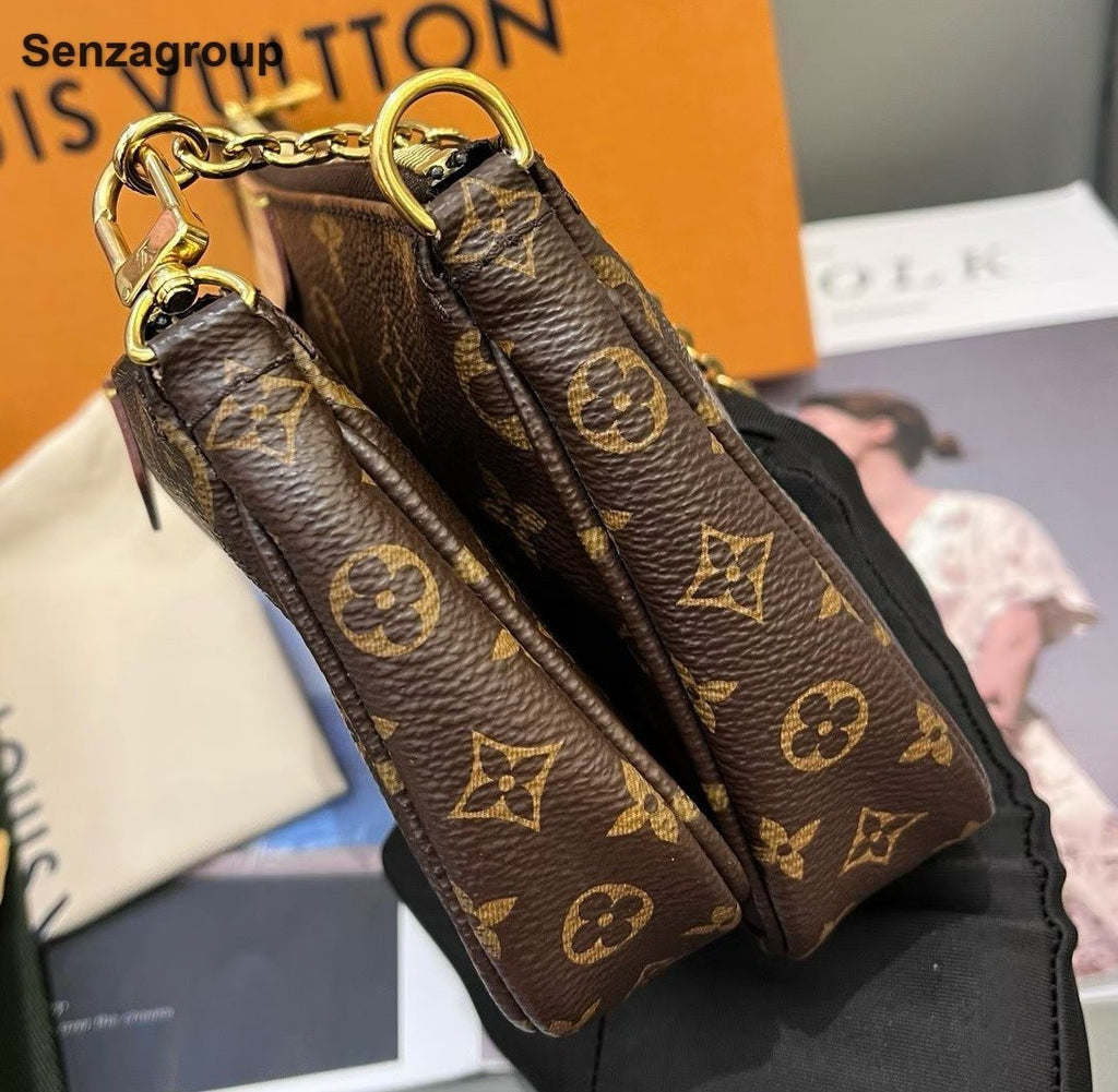 Louis Vuitton Multi Pochette Monogram Chain Shoulder Crossbody Brown Gold Women