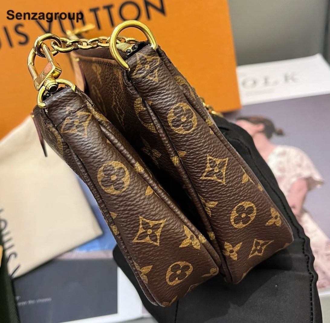 Louis Vuitton Multi Pochette Monogram Chain Shoulder Crossbody Brown Gold Women