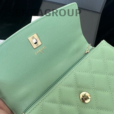 Chanel Quilted Calfskin Chain Shoulder Crossbody Bag Green Gold Hardware