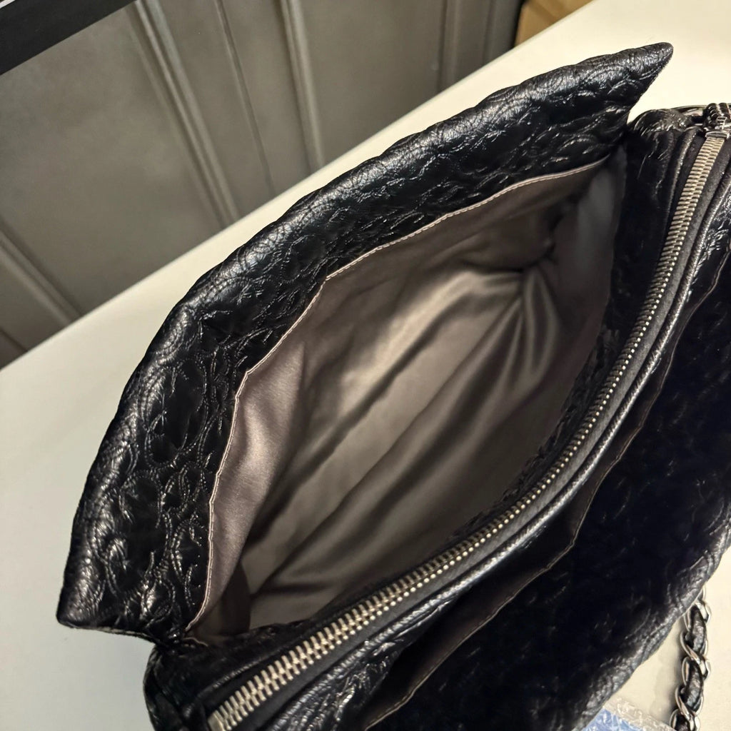 Chanel Tote Chain Shoulder Bag Black Silver Used Women Classic