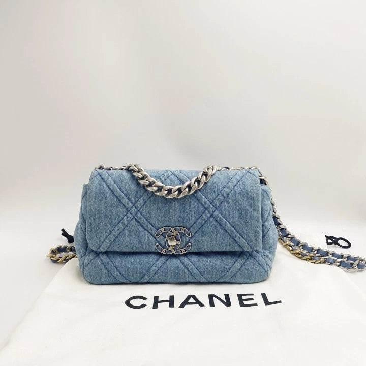 Chanel 19Bag Small Denim Silver Chain Shoulder Bag For Women
