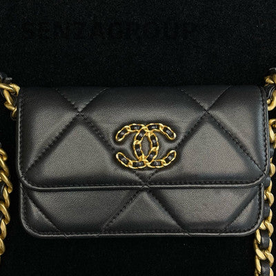 Chanel 19 Bag Black Gold Chain Phone Crossbody Bag Quilted Fashion