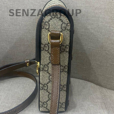 Gucci GG Marmont Phone Crossbody Bag Brown Beige Gold Hardware