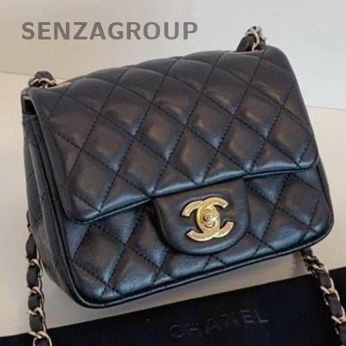 Chanel Classic Flap Chain Diamond Shoulder Bag Black Gold Used Women Classic