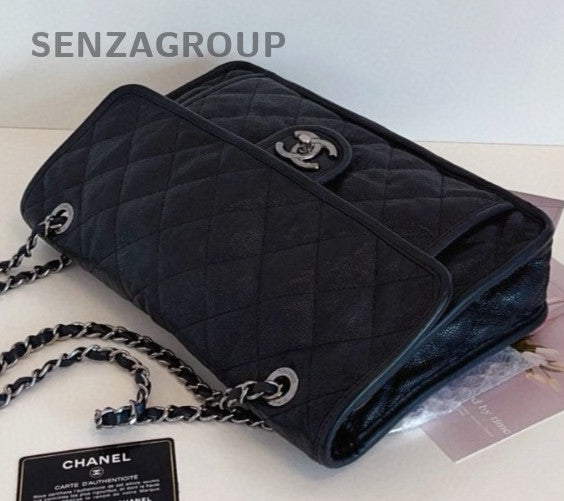 Chanel Jumbo Double Chain Calfskin Shoulder Bag Black Silver Women Classic