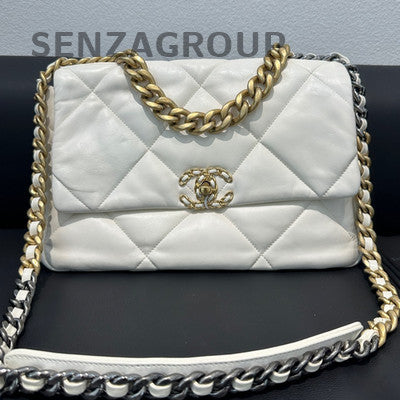 Chanel 19 Bag Chain Shoulder Crossbody Bag White Gold Women's Classic