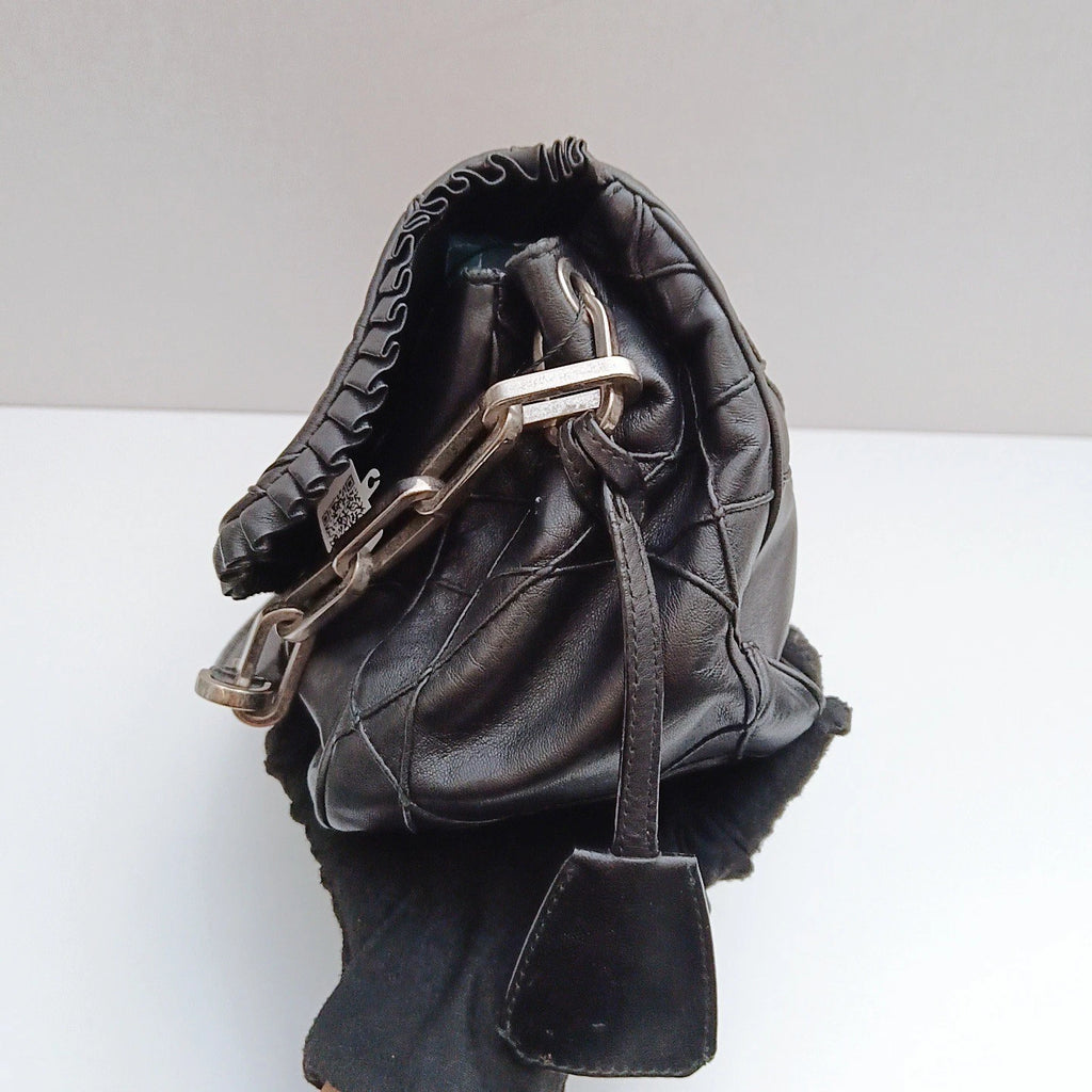 Christian Dior Calfskin Chain Black Silver Shoulder Bag Women Classic