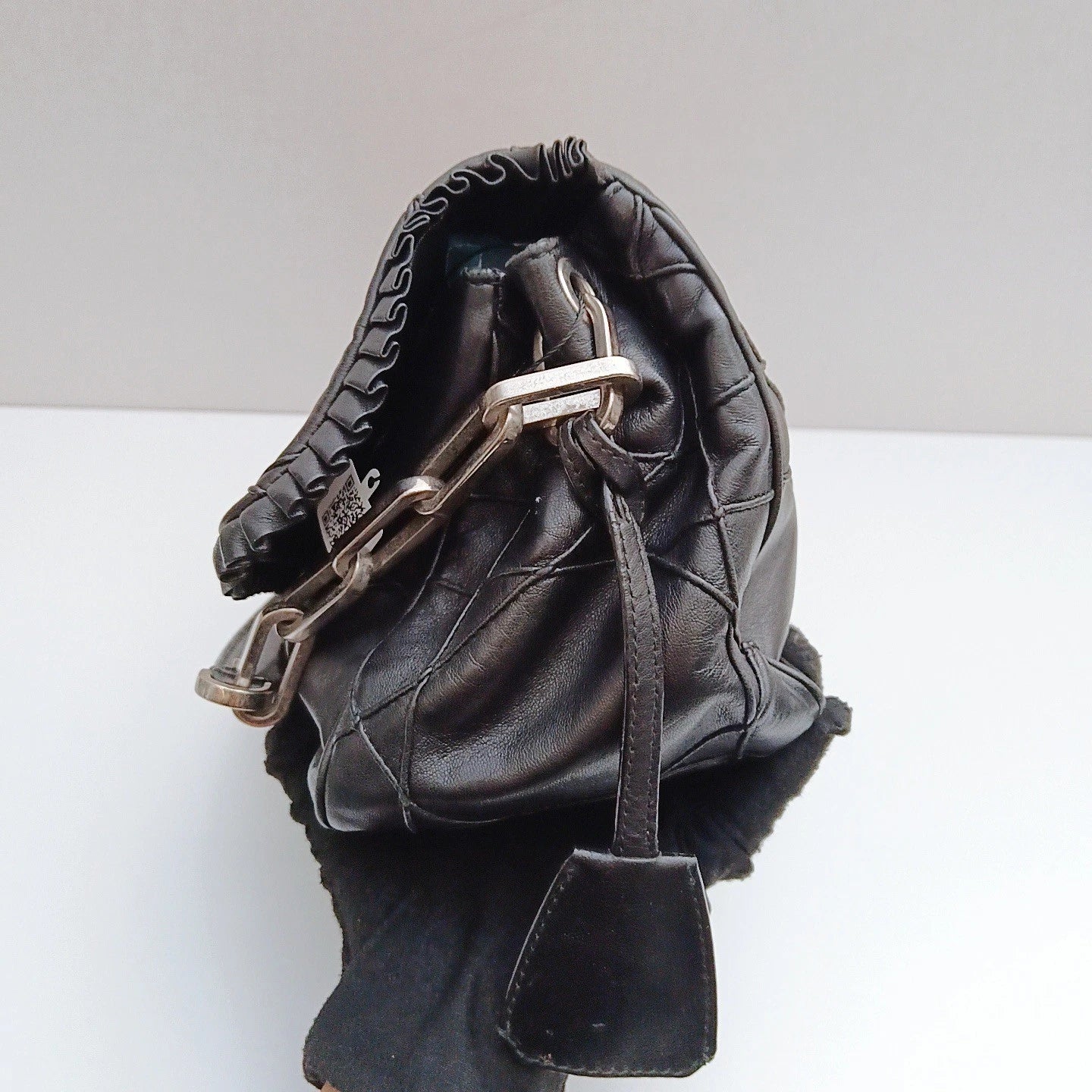 Christian Dior Calfskin Chain Black Silver Shoulder Bag Women Classic