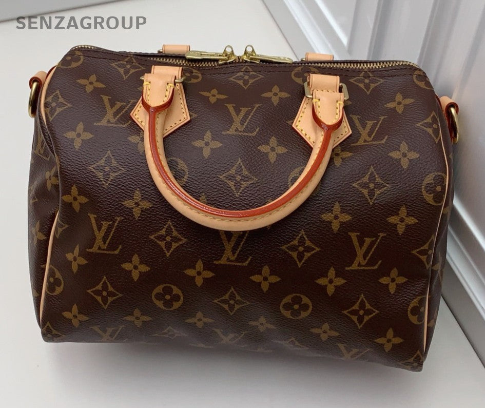 Louis Vuitton Speedy25 Monogram Top Handle Bag Crossbody Women Brown Gold