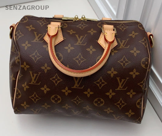 Louis Vuitton Speedy25 Monogram Top Handle Bag Crossbody Women Brown Gold
