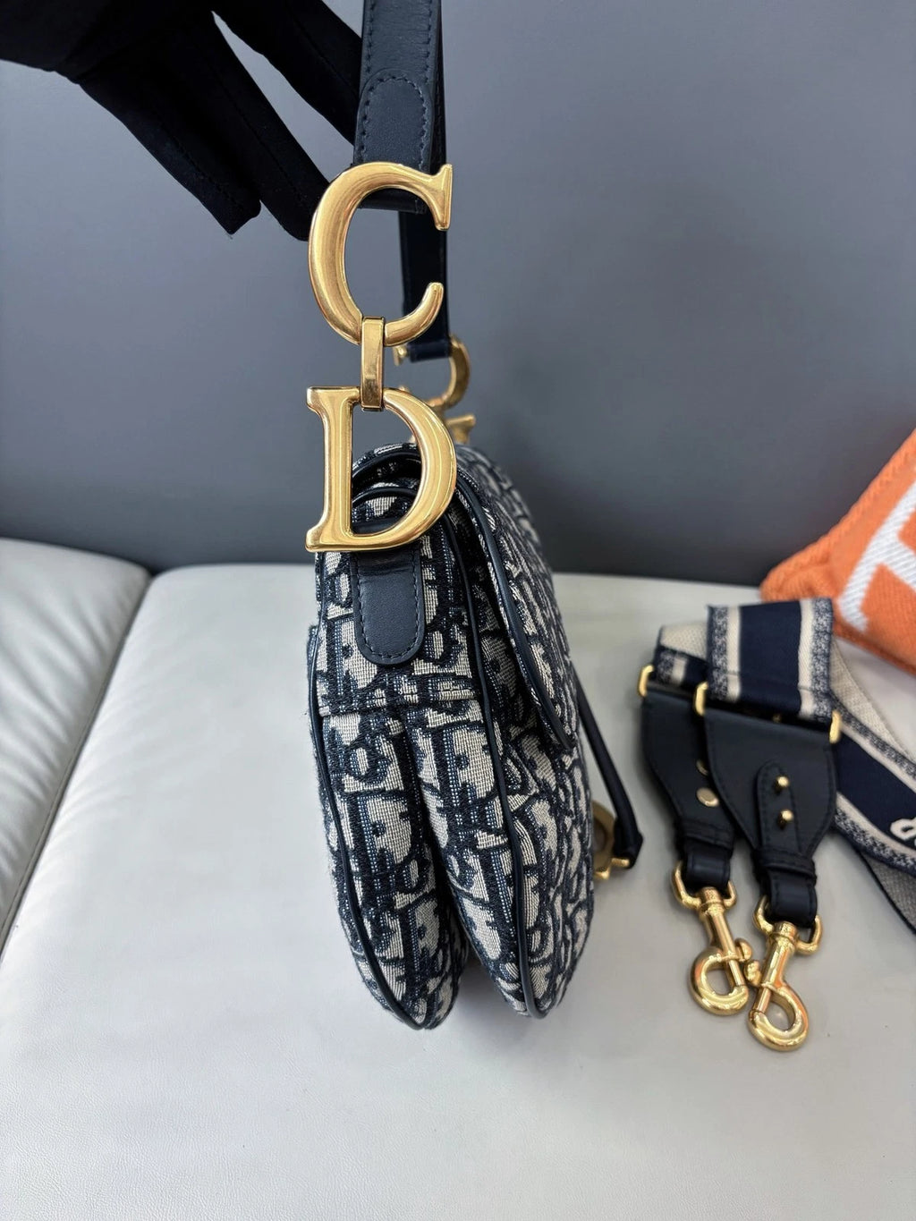 Dior Saddle Gold Blue Shoulder Bag Crossbody Excellent