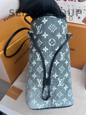 Louis Vuitton Neverfull Monogram Denim Grey Tote Bag Women Classic