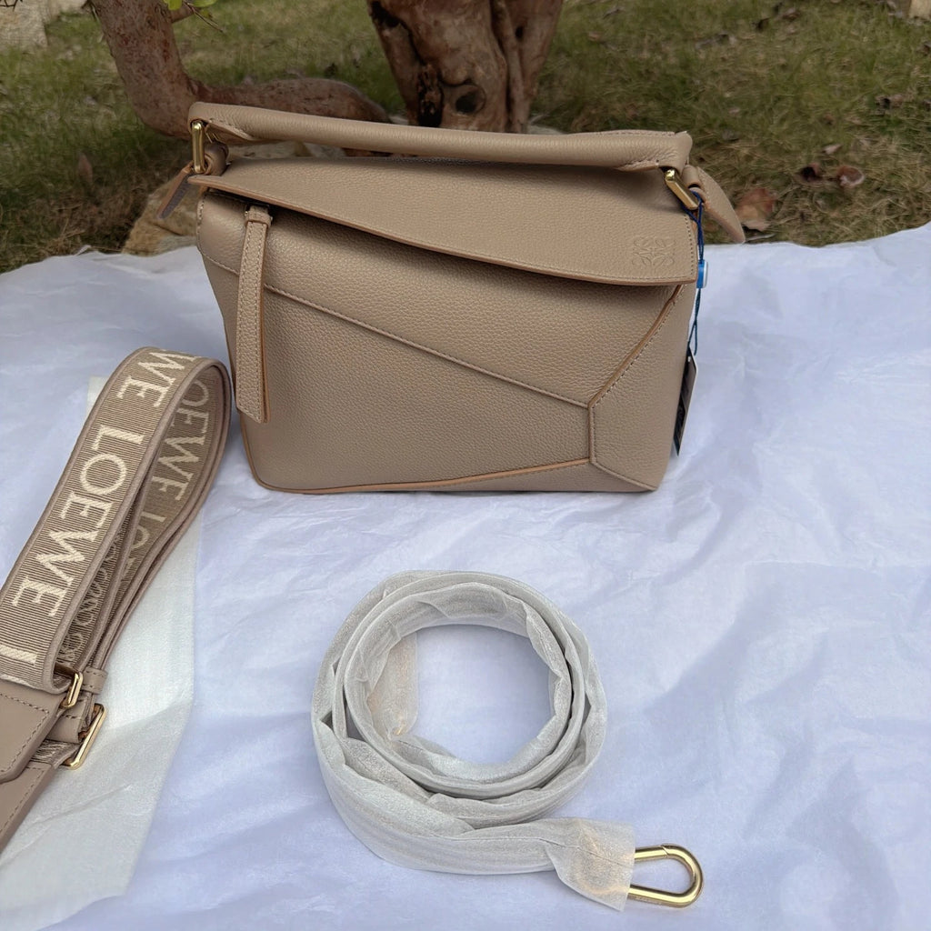 Loewe Puzzle PM Top Handle Shoulder Crossbody Gray Gold Used Women Classic