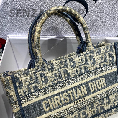Dior Mini Book Tote Blue Gold Embroidery Shoulder Bag