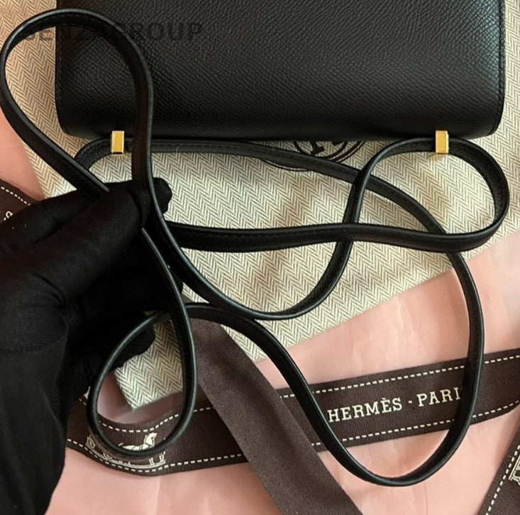 Hermes Constance Epsom Leather 2Way Shoulder Bag Crossbody Black Gold Women