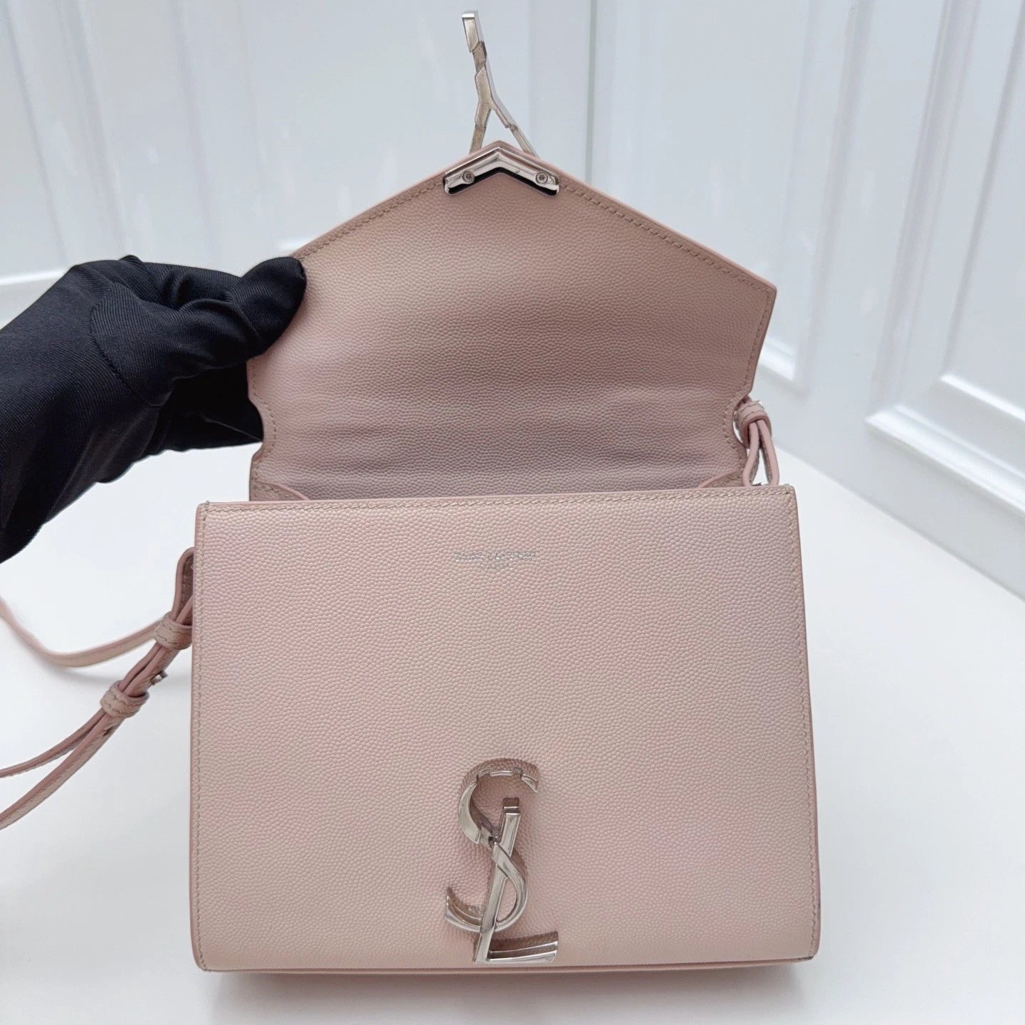 Saint Laurent Cassandra Calfskin Top Handle Crossbody Bag Pink Women Classic