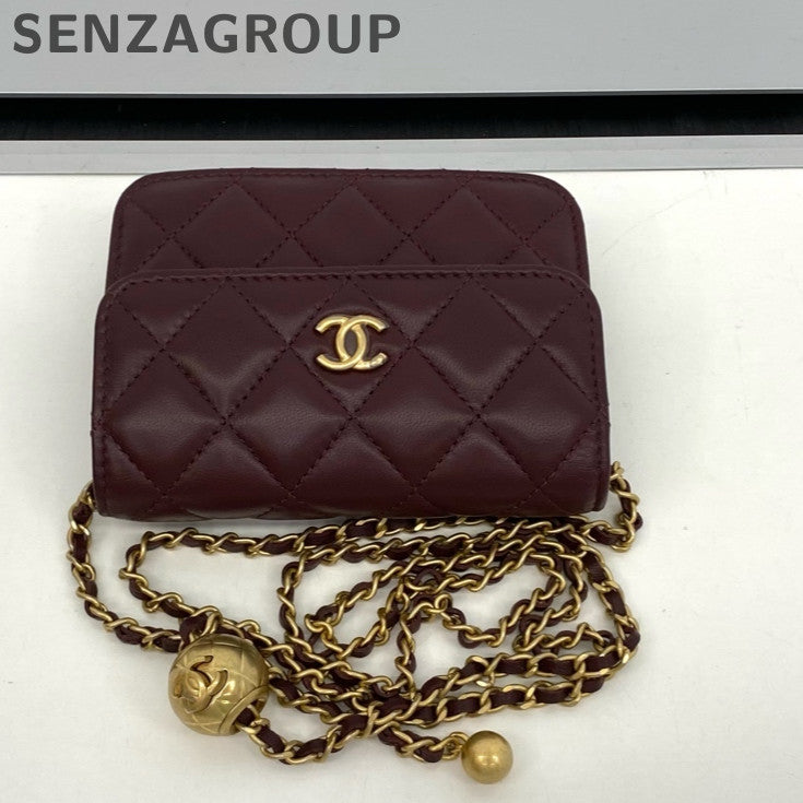 Chanel Classic Quilted Red Gold Chain Card Case Crossbody Bag