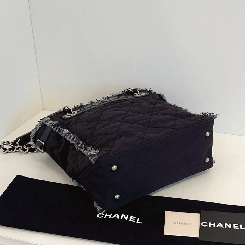 Chanel Deauville PM Chain Shoulder Bag Black Silver Women Classic