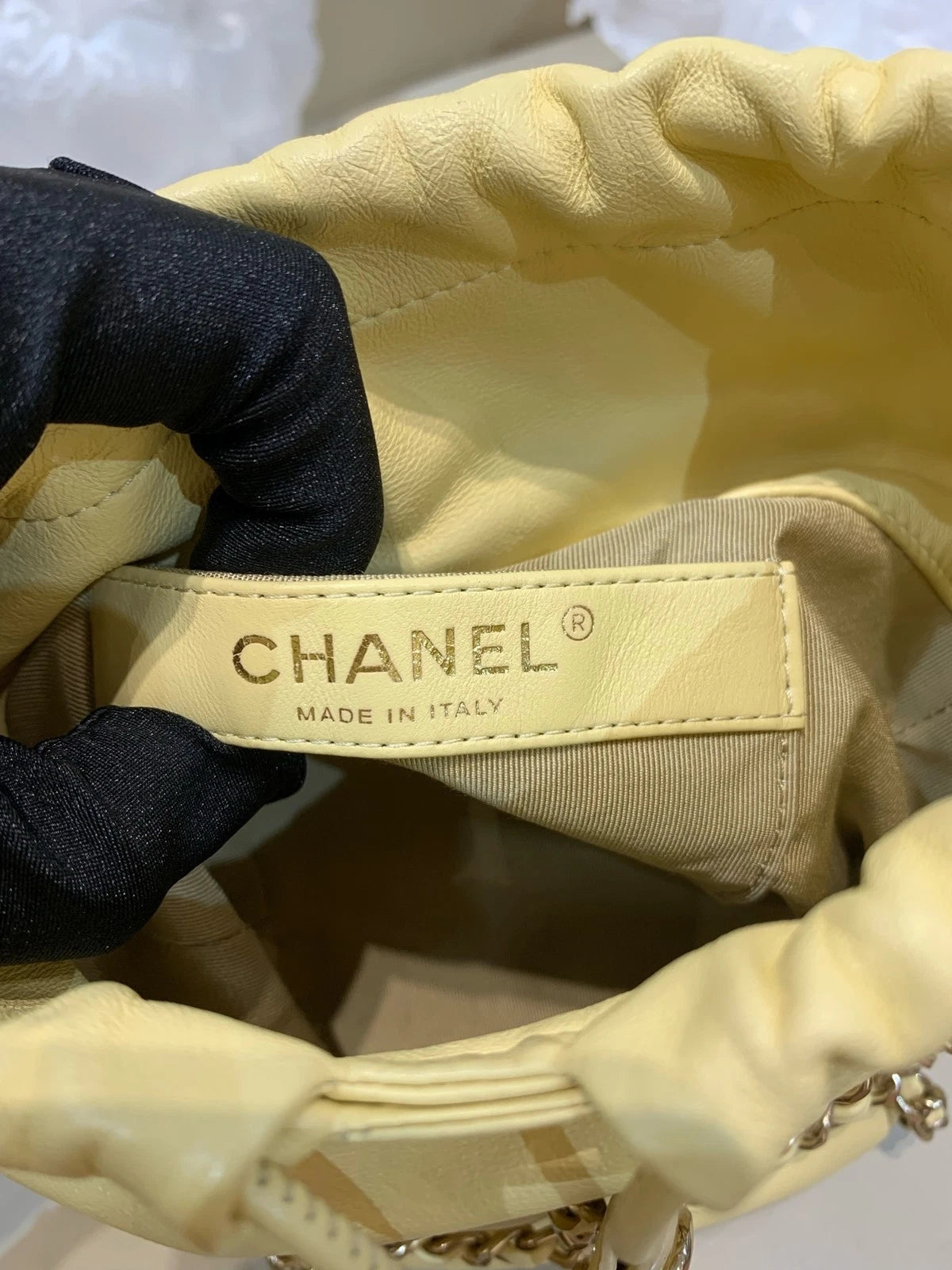 CHANEL Women Yellow Drawstring Bucket Chain Crossbody Bag