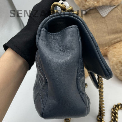 Chanel Blue Quilted Caviar Leather Classic Flap Bag Gold Chain