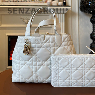 Dior Medium Toujours Bag White Gold Calfskin Cannage Handbag
