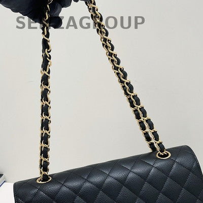Chanel Black Caviar Leather Medium Classic Flap Bag with Gold Chain