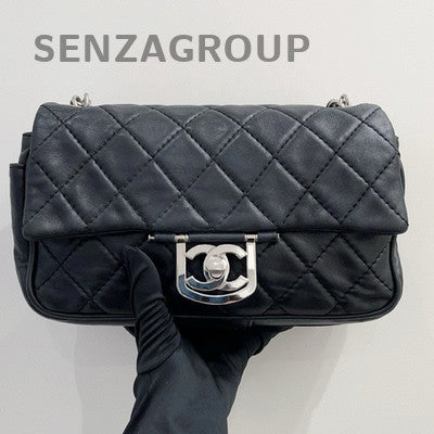 Chanel Vintage Black Silver Medium CF Chain Shoulder Bag Quilted