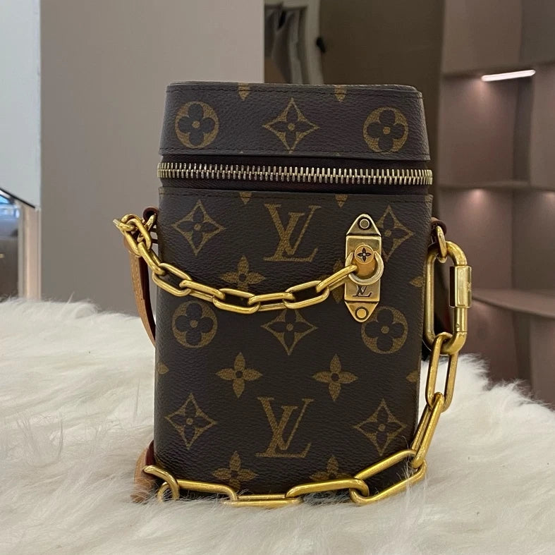 Louis Vuitton Monogram Brown Phone Bag Gold Buckle Crossbody Classic Women