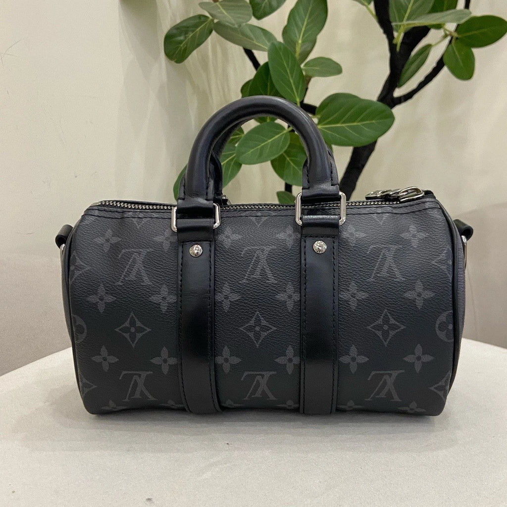 Louis Vuitton Keepall25 Top Handle Crossbody Black Silver Unisex Adults
