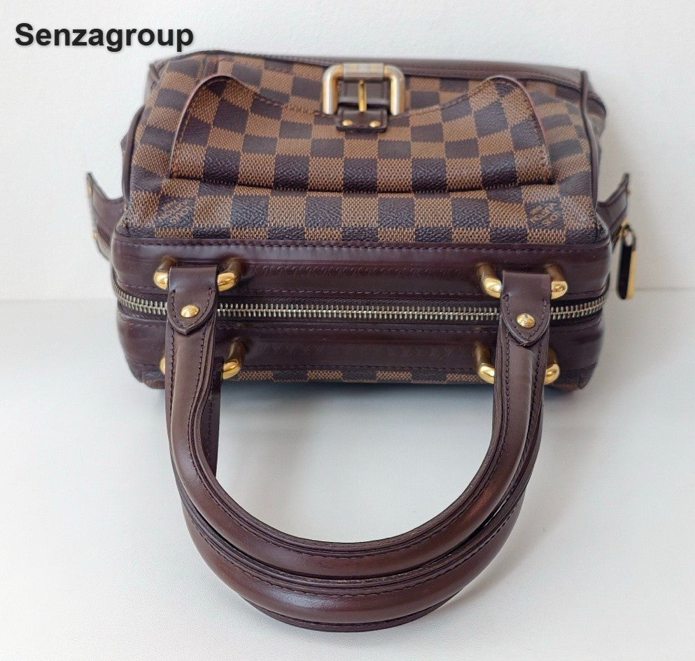 Louis Vuitton Damier Ebene Vintage Top Handle Bag Brown Gold Women Classic