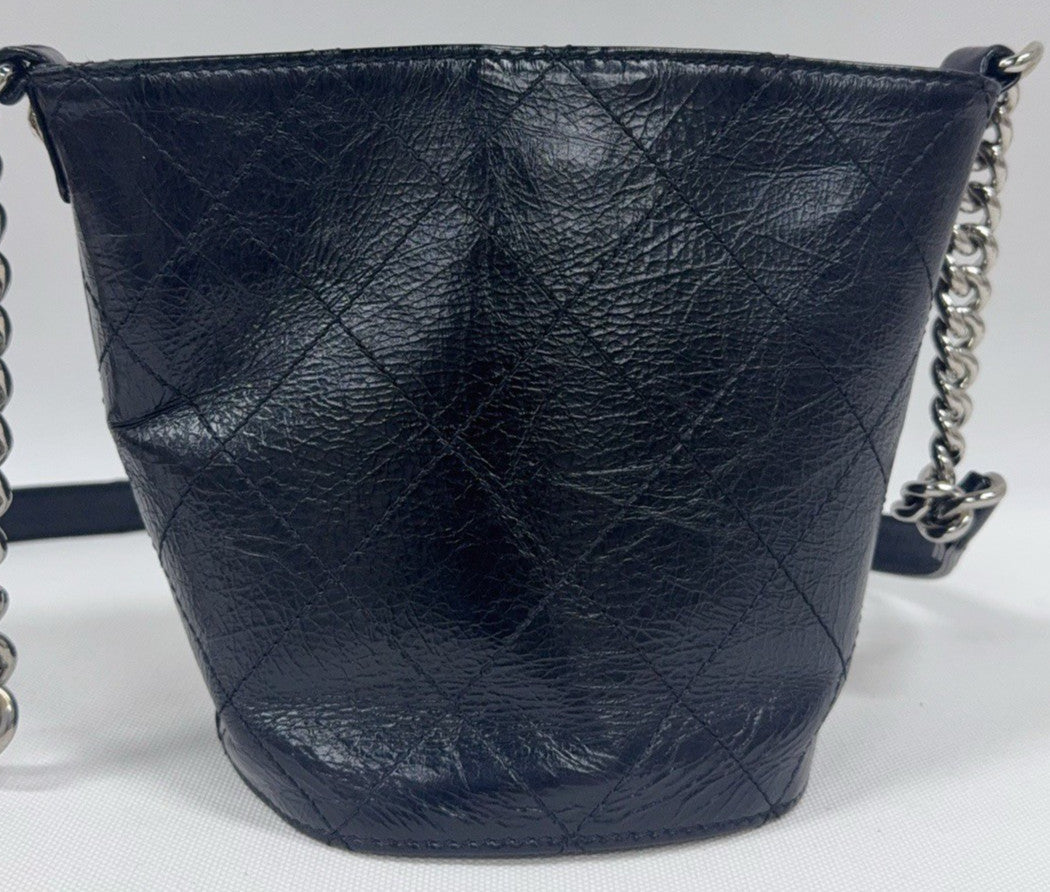 Chanel Bucket Chain Shoulder Bag Crossbody Black Silver Diamond Women Classic