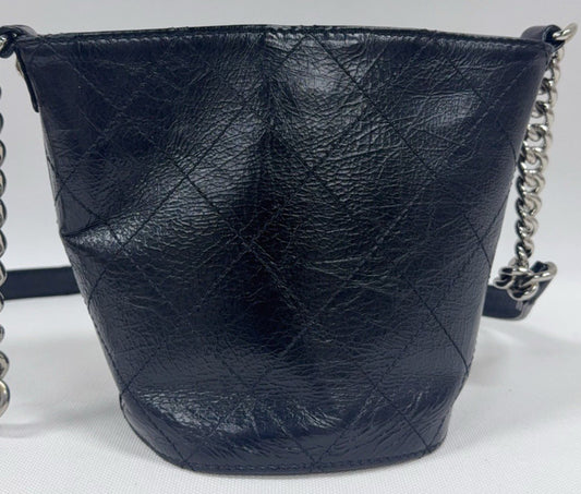 Chanel Bucket Chain Shoulder Bag Crossbody Black Silver Diamond Women Classic