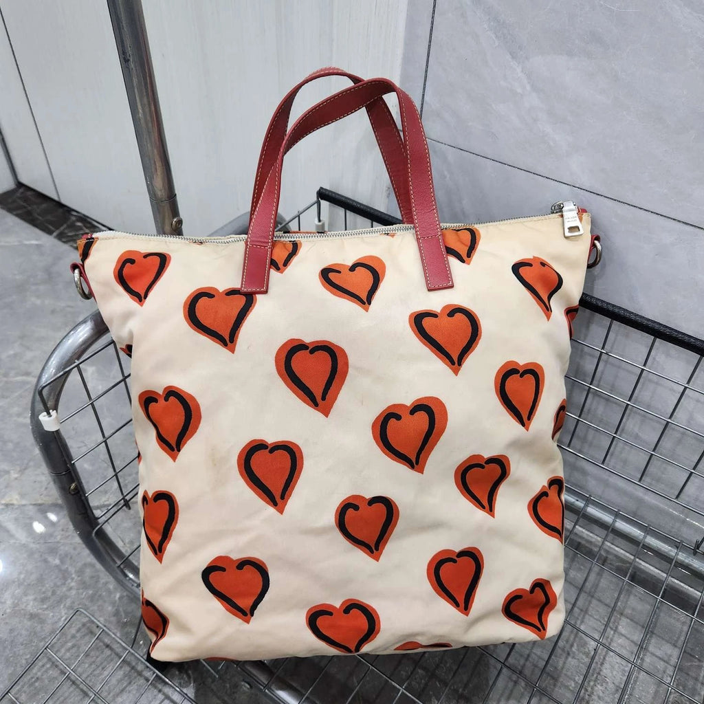 Prada Vintage Nylon Leather Tote Handbag For Women