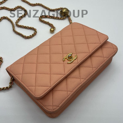 Chanel Pink Gold WOC Chain Shoulder Crossbody Bag Quilted Classic