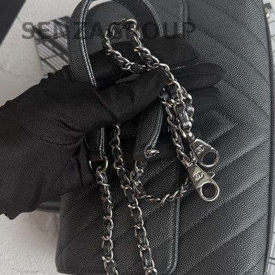Chanel Coco Handle V-Stitch Black Silver Top Handle Chain Crossbody Bag