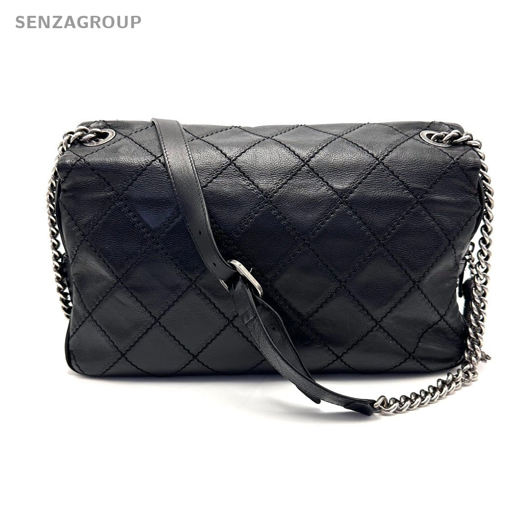 Chanel Edinburgh Series Diamond Pattern Chain SHoulder bag Black silver Women