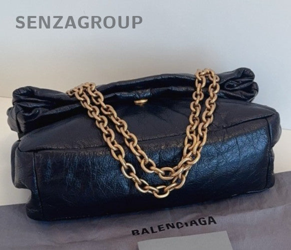 Balenciaga Monaco PM Chain Shoulder Bag Black Gold Women Classic