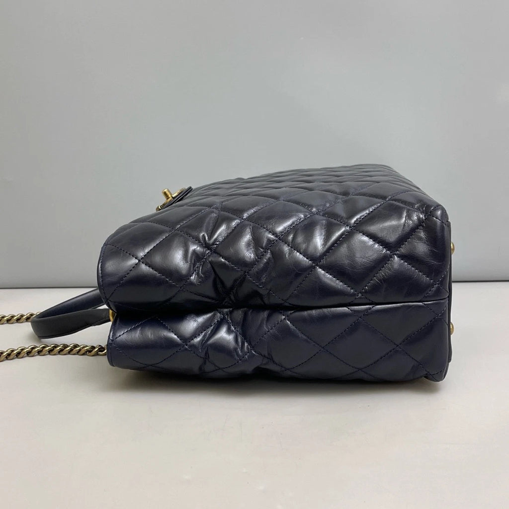 Chanel Calfskin Tote Chain Shoulder Bag Top Handle Bag Diamond Women Classic